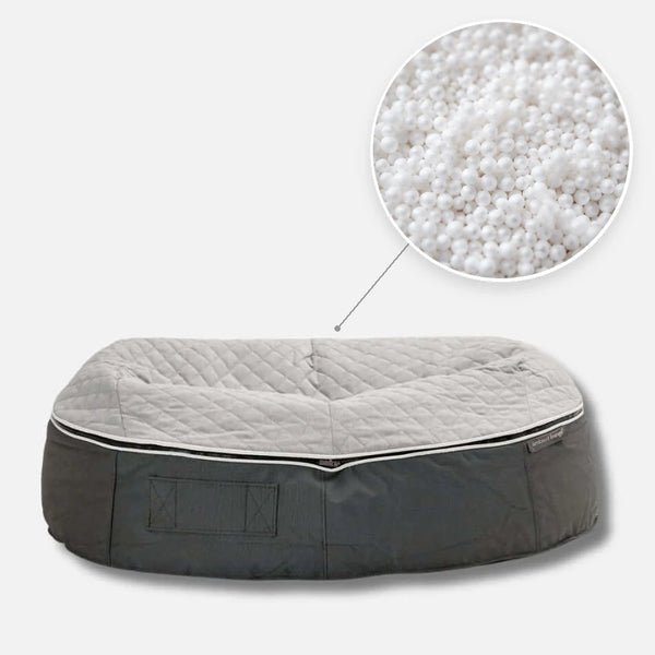 Hundeseng Supernova ThermoQuilt L med detalj av perlefyll i sirkel