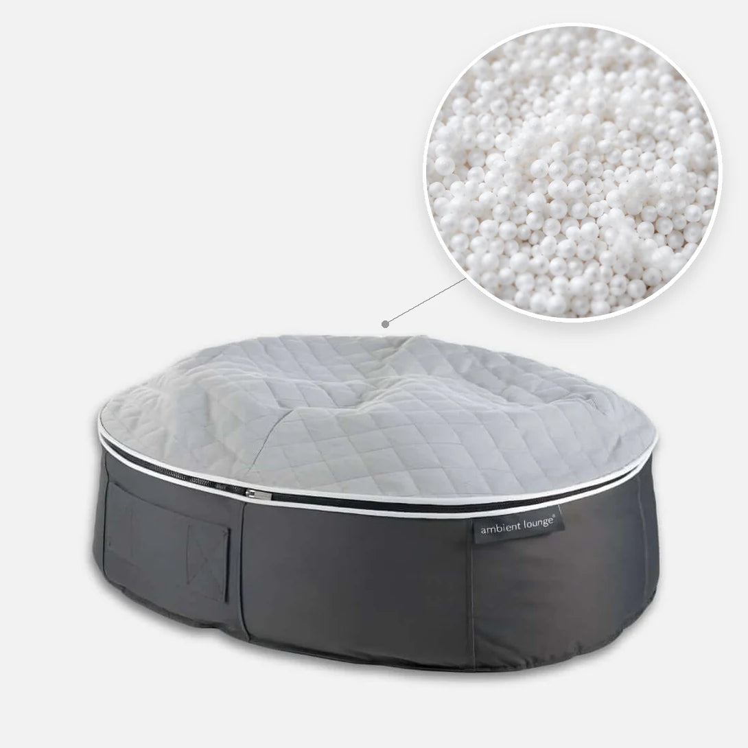 Hundeseng Supernova ThermoQuilt M med detalj av perlefyll i sirkel